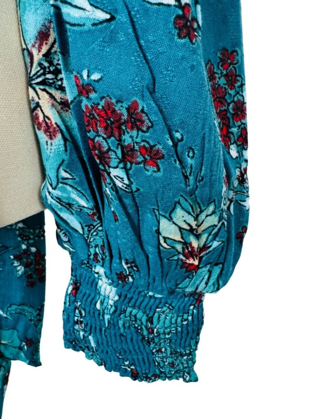 2/$30 New Large Band Of The Free - V Neckline Teal Red Floral Tie-Back Blouse - Picture 11 of 15